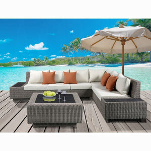 Salena Patio Sectional Sofa W/4 Pillows & Coffee Table - Grand Alfresco