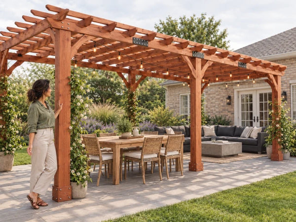 12x24 Ft Cedar Wood Pergola with Trellis Roof