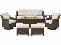 7-Piece Wicker Patio Set with Fire Pit & Swivel Rockers — Studio Shot