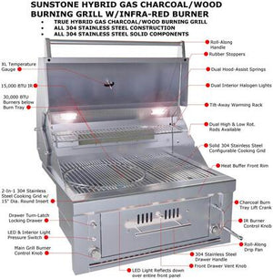 Sunstone - 30 - Inch 3 - Burner Built - In Grill Hybrid - Liquid Propane Gas - SUNCHSZ30IR - Grand Alfresco