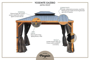 Yosemite Gazebo Aluminum frame wood finish - Grand Alfresco