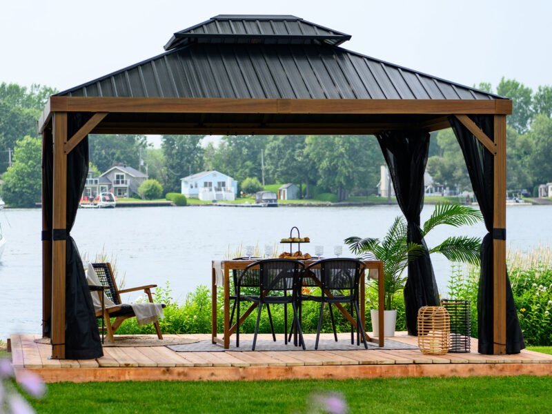 Yosemite Gazebo Aluminum frame wood finish - Grand Alfresco