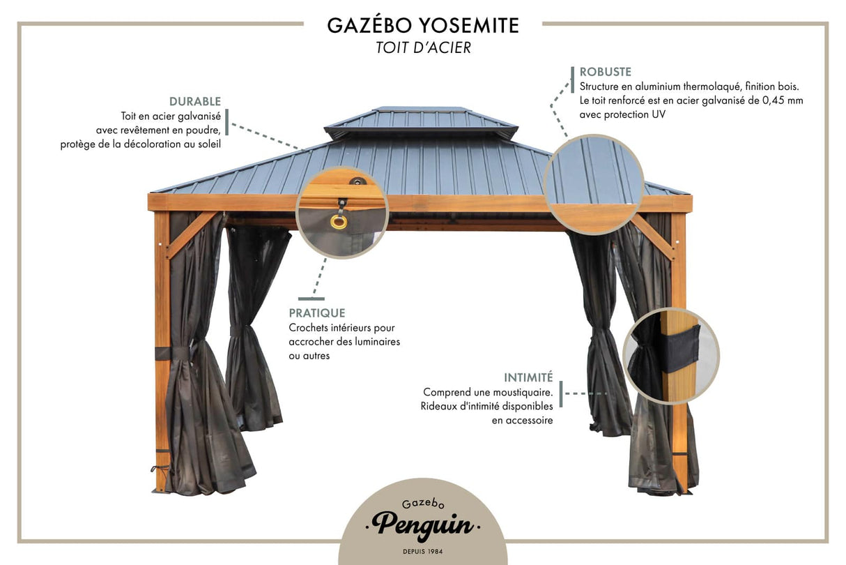 Yosemite Gazebo Aluminum frame wood finish - Grand Alfresco