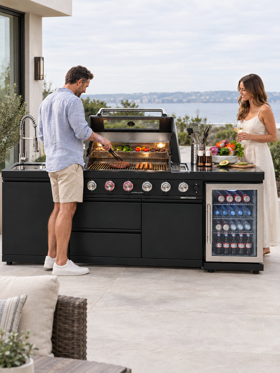 Outdoor Kitchen Island Gas Grill System 4 Burner BBQ Island, in use